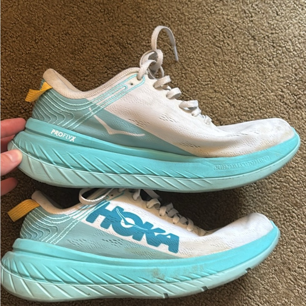 Hoka One One Women's White and Aqua Athletic Shoes